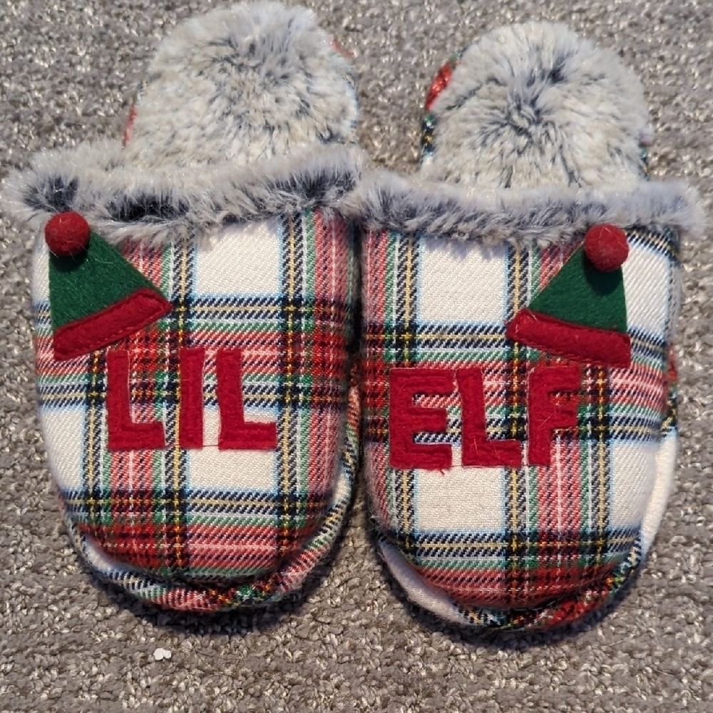 Plaid 'Lil Elf' Christmas Slide Slippers